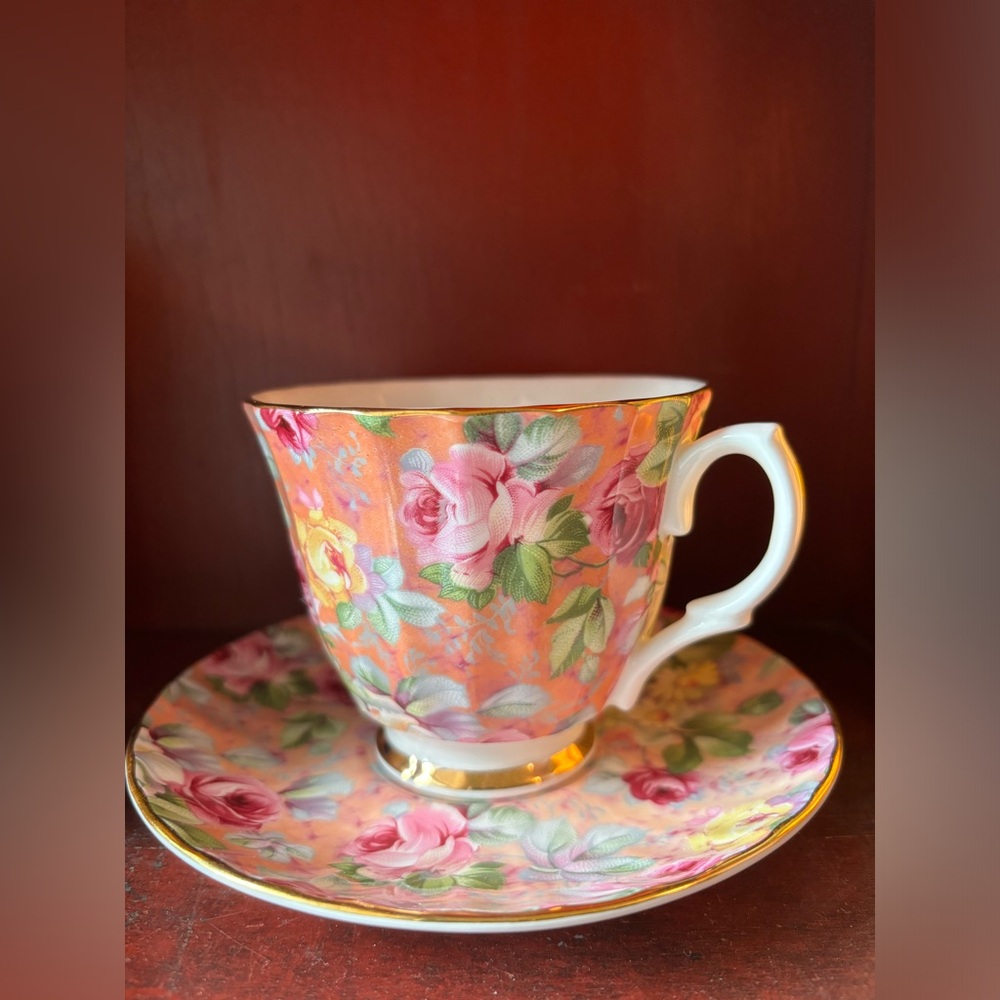 Vintage- Pink Floral Tea cup Teacup English Bone China Staffordshire